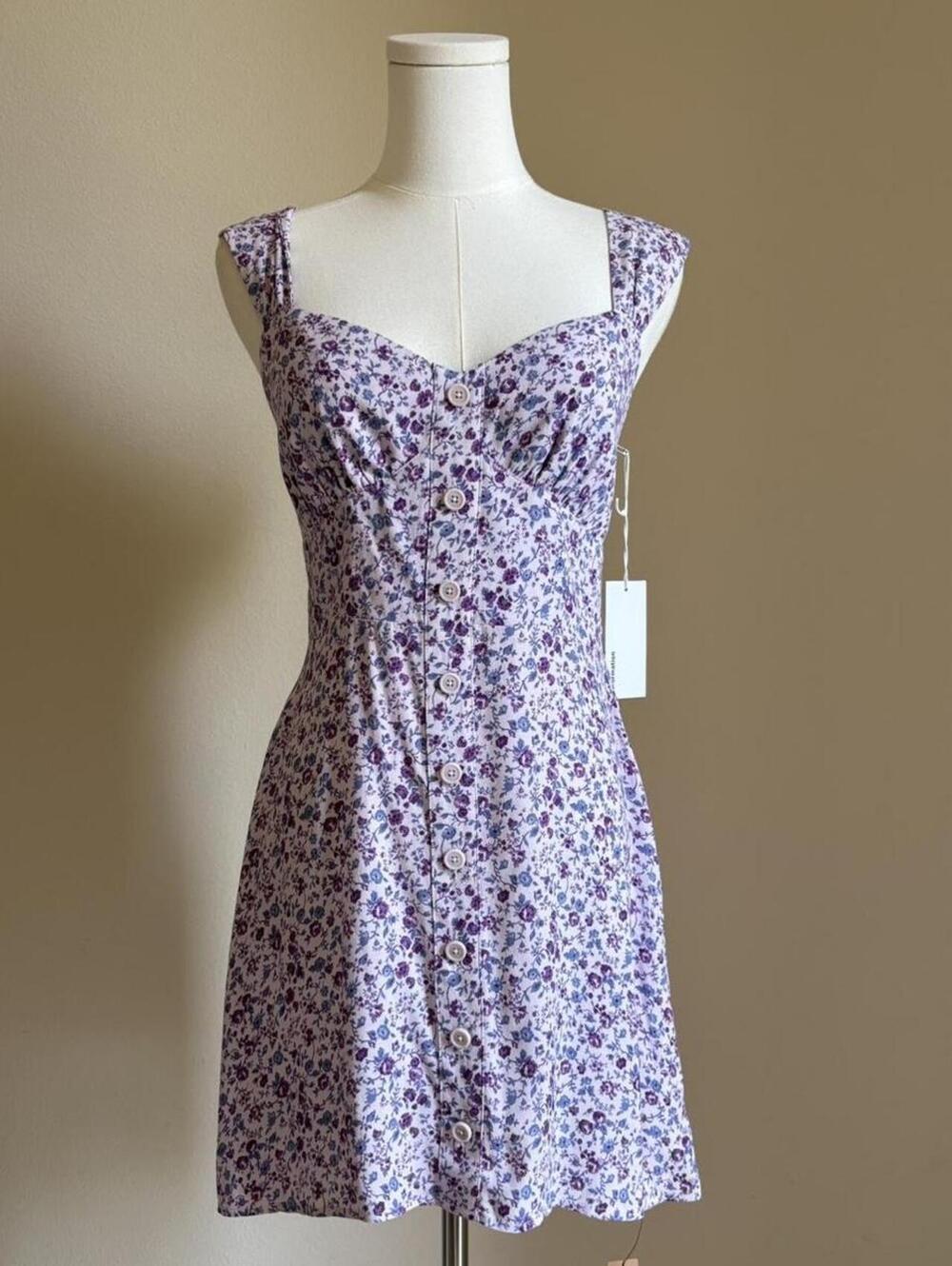 NWT Reformation Lorelei Purple Floral Mini Dress Button Front Fit & Flare Size 4